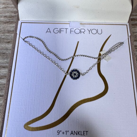 Tabitha Webb 925 Sterling Silver Layered Pave CZ Evil Eye Disc Anklet Adjustable - Picture 1 of 7